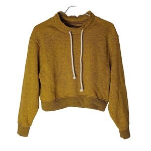 Urban Outfitters BDG Cropped Pullover Sweatshirt Drawstring Yellow Womens Medium